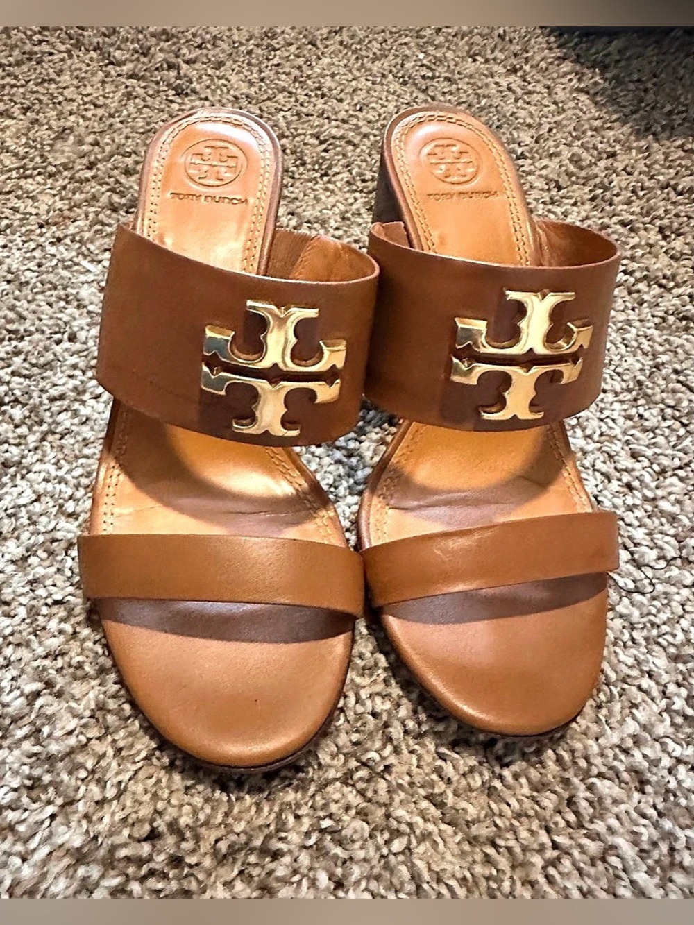 Tory Burch Leather Wedge Sandals in Brown